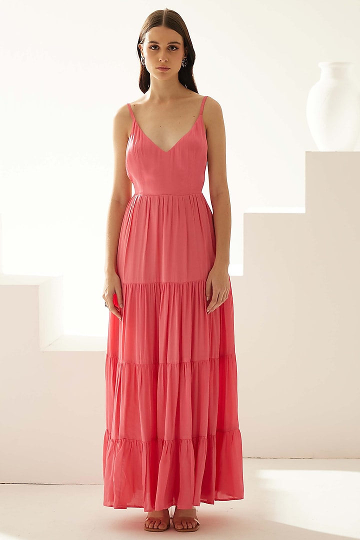 Peach Modal Strappy Tiered Maxi Dress by Wear JaJa at Pernia's Pop Up Shop