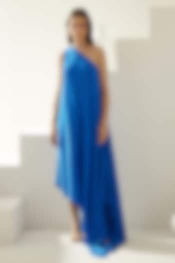 Cobalt Blue Satin One-Shoulder Maxi Summer Dress by Wear JaJa at Pernia's Pop Up Shop
