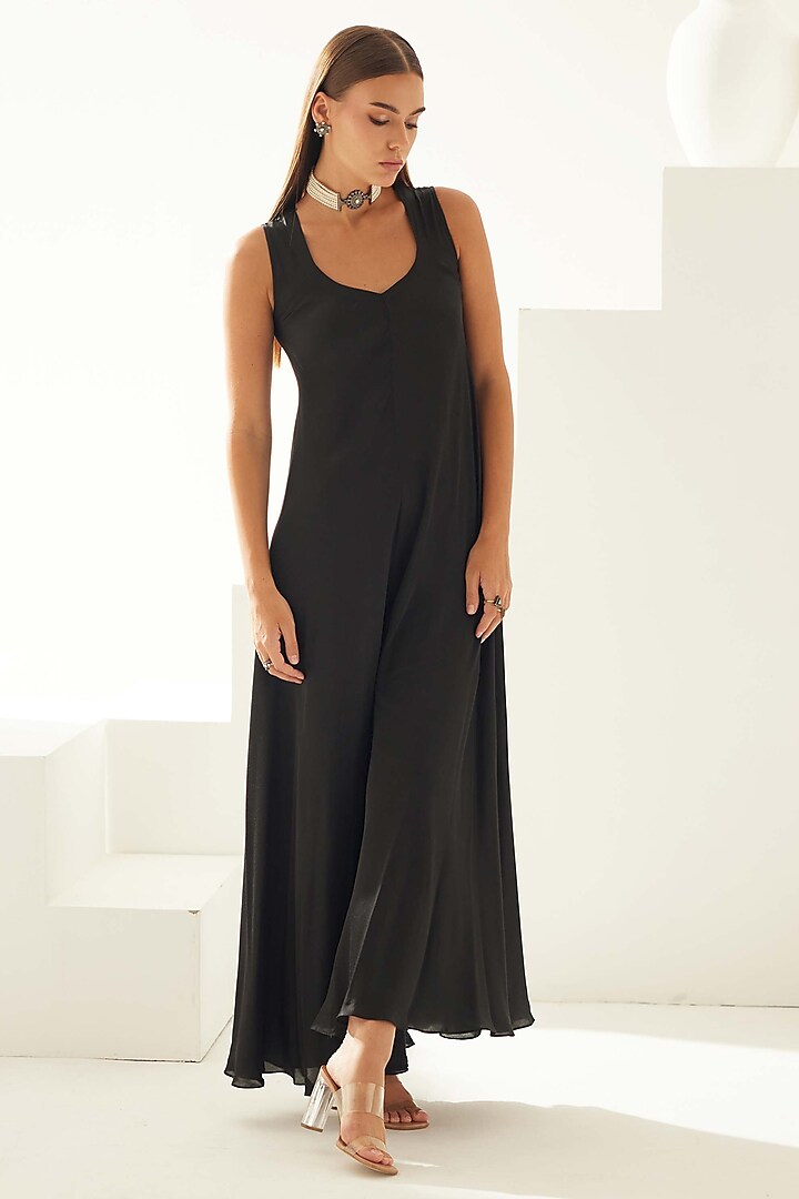 Black Satin Sleeveless Jumpsuit by Wear JaJa at Pernia's Pop Up Shop