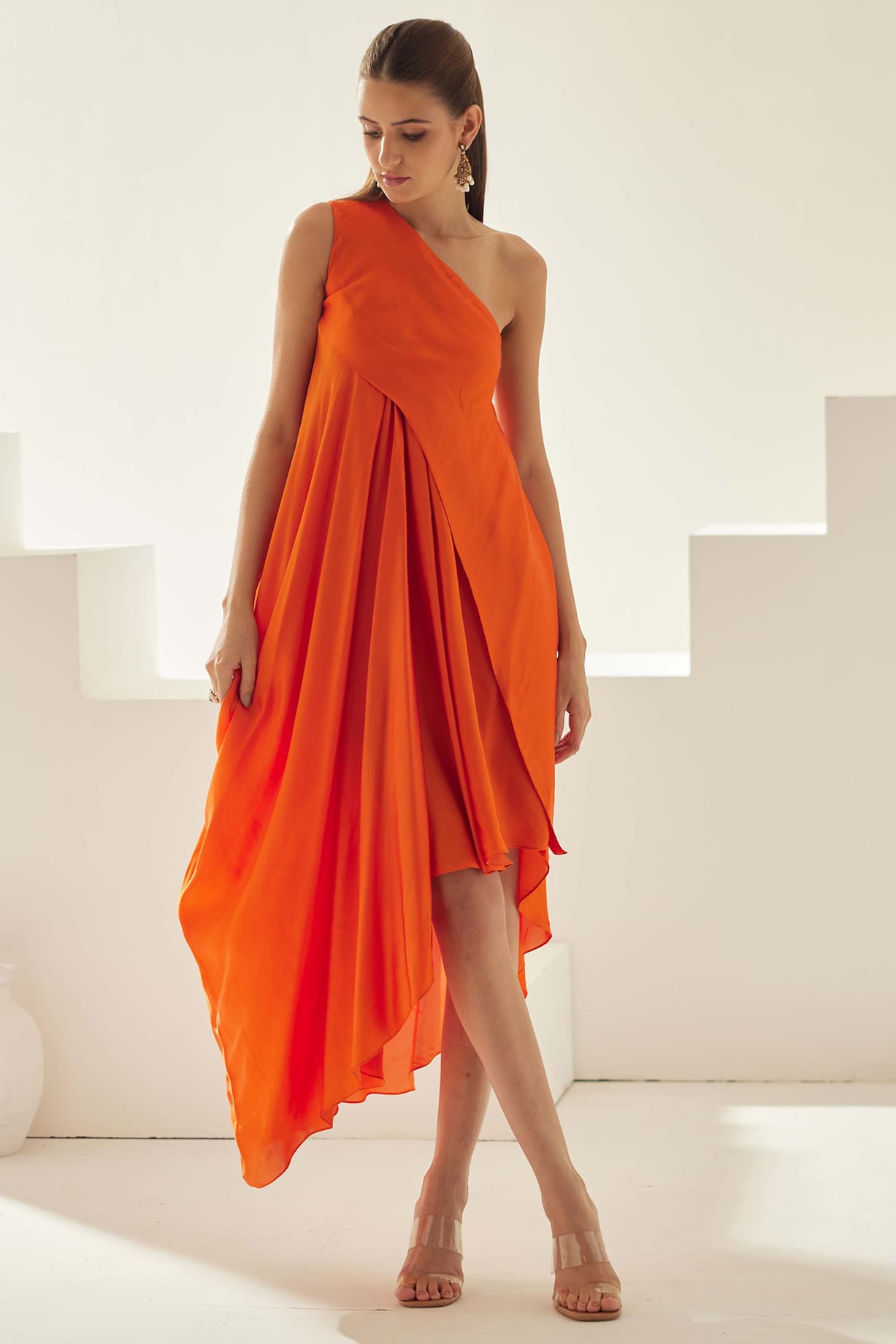 navy blue dress for baby girl Rust Orange Dress - Velvet Asymmetrical Dress - OTS Maxi Dress main image 1