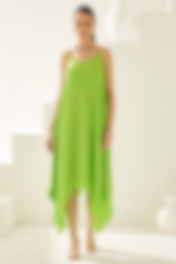 Lime Green Satin Midi Dress by Wear JaJa at Pernia's Pop Up Shop