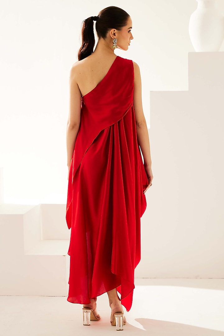 Red Modal One-Shoulder Asymmetrical Maxi Summer Dress by Wear JaJa at Pernia's Pop Up Shop