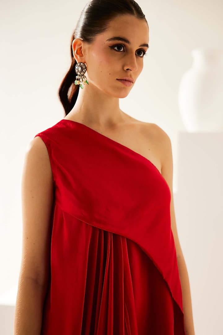 Red Modal One-Shoulder Asymmetrical Maxi Summer Dress by Wear JaJa at Pernia's Pop Up Shop