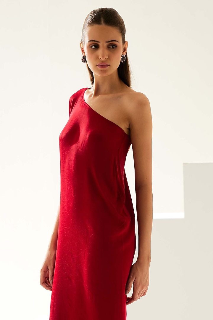 Maroon Satin One-Shoulder Maxi Summer Dress by Wear JaJa at Pernia's Pop Up Shop
