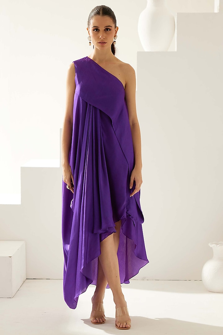 Purple Modal One-Shoulder Asymmetrical Maxi Dress by Wear JaJa at Pernia's Pop Up Shop