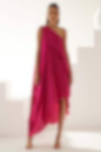 Pink Modal One-Shoulder Asymmetrical Maxi Dress by Wear JaJa at Pernia's Pop Up Shop