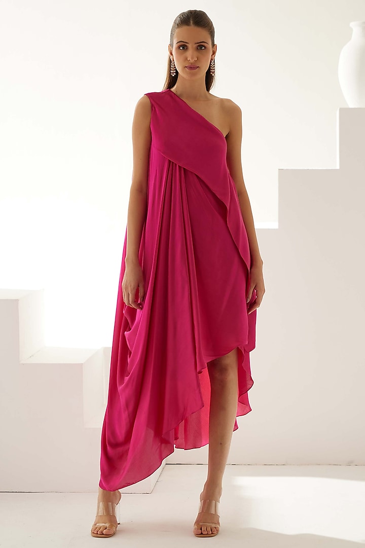 Pink Modal One-Shoulder Asymmetrical Maxi Dress by Wear JaJa at Pernia's Pop Up Shop