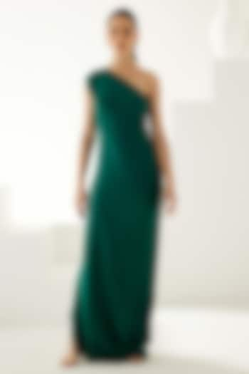 Green Satin One-Shoulder Maxi Dress by Wear JaJa at Pernia's Pop Up Shop