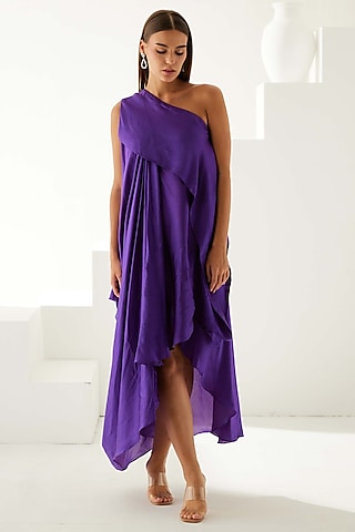 Violet Modal One-Shoulder Asymmetrical Maxi Dress by Wear JaJa
