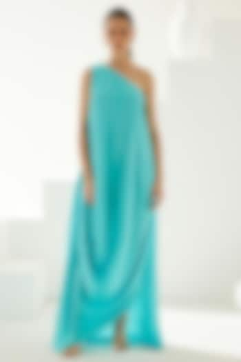 Turquoise Modal One-Shoulder Asymmetrical Maxi Dress by Wear JaJa at Pernia's Pop Up Shop