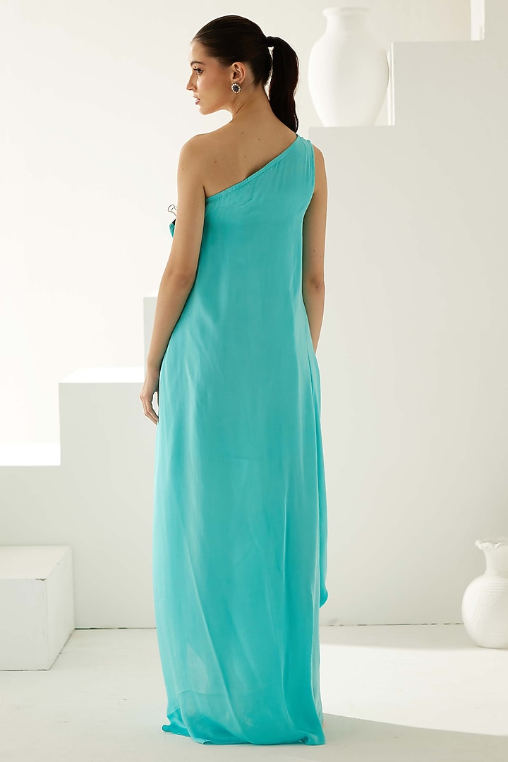 Turquoise Modal One-Shoulder Asymmetrical Maxi Summer Dress by Wear JaJa at Pernia's Pop Up Shop