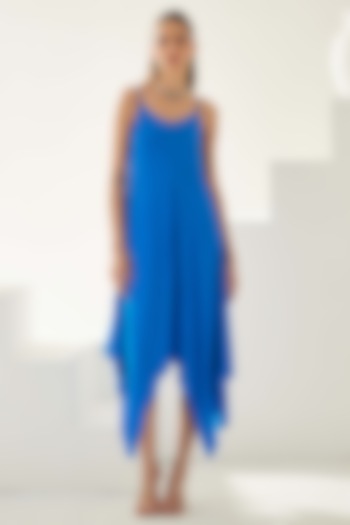 Cobalt Blue Satin Midi Dress by Wear JaJa at Pernia's Pop Up Shop