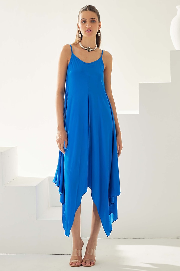 Cobalt Blue Satin Midi Dress by Wear JaJa at Pernia's Pop Up Shop