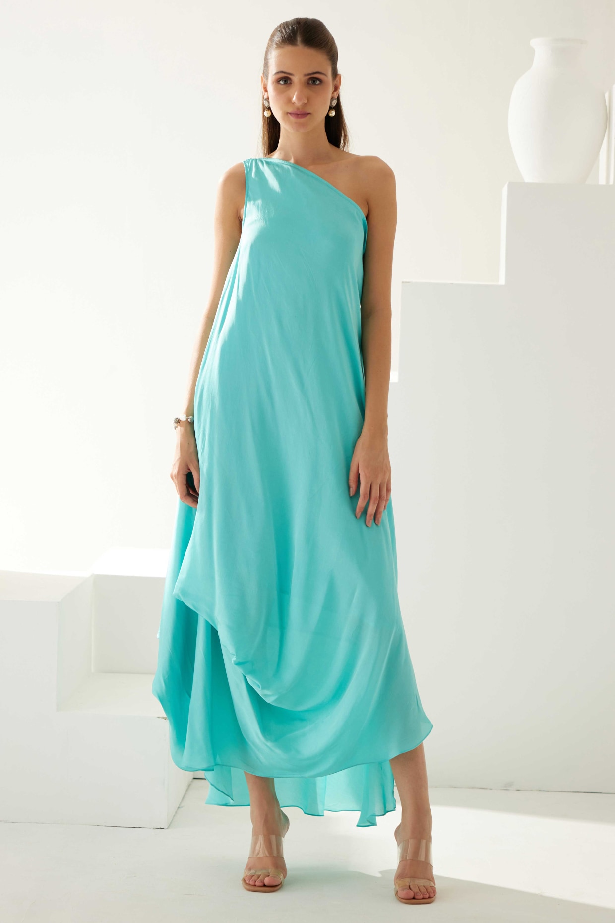 Satin turquoise dress hotsell