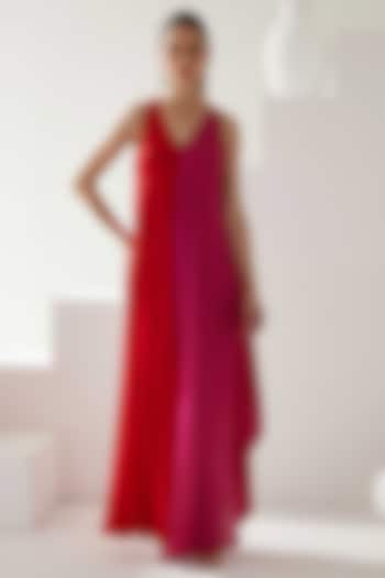 Red & Pink Modal Color-Blocked Maxi Dress by Wear JaJa at Pernia's Pop Up Shop