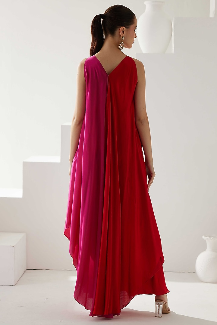 Red & Pink Modal Color-Blocked Maxi Summer Dress by Wear JaJa at Pernia's Pop Up Shop