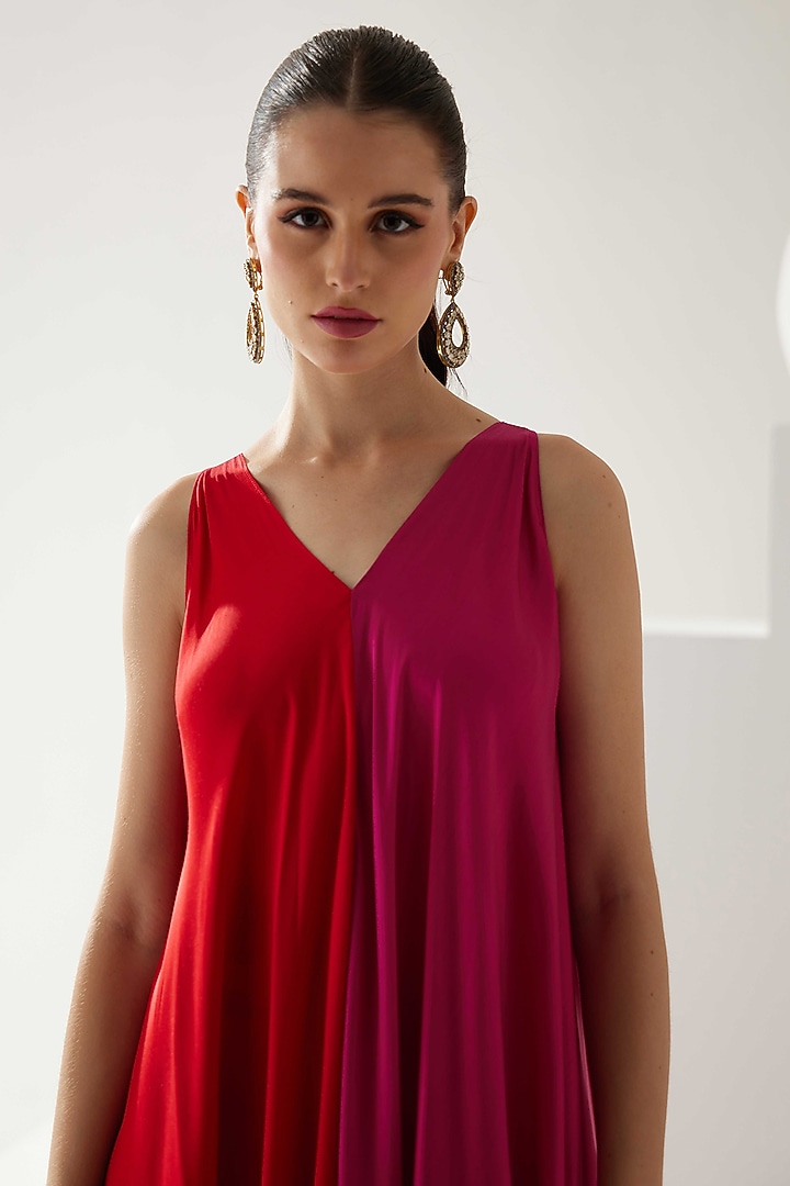Red & Pink Modal Color-Blocked Maxi Summer Dress by Wear JaJa at Pernia's Pop Up Shop