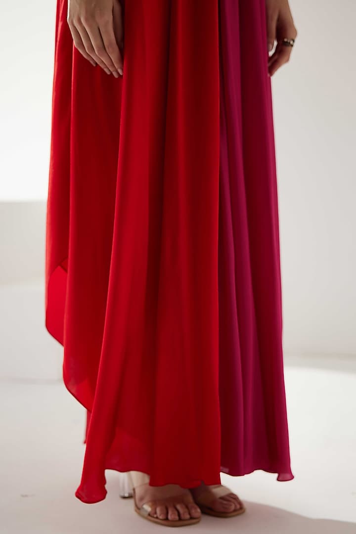 Red & Pink Modal Color-Blocked Maxi Summer Dress by Wear JaJa at Pernia's Pop Up Shop