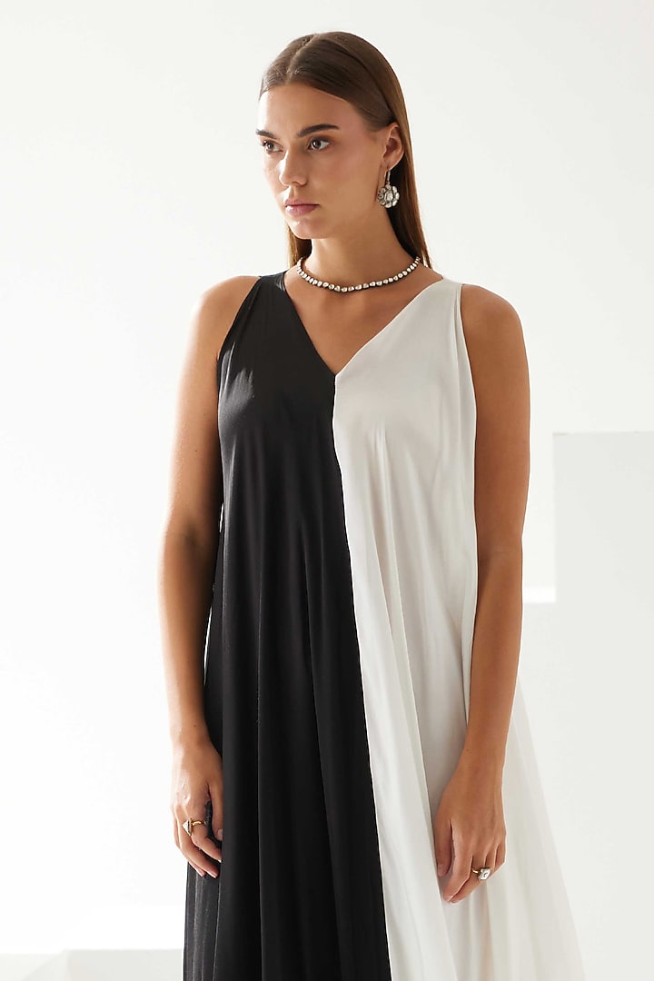 Black & White Modal Color-Blocked Maxi Summer Dress by Wear JaJa at Pernia's Pop Up Shop