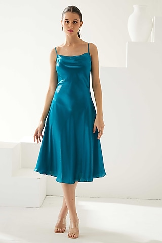Blue Satin Strappy Midi Dress by Wear JaJa
