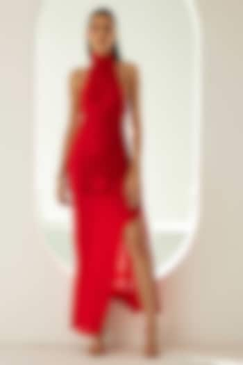 Red Modal Halter Maxi Dress by Wear JaJa at Pernia's Pop Up Shop