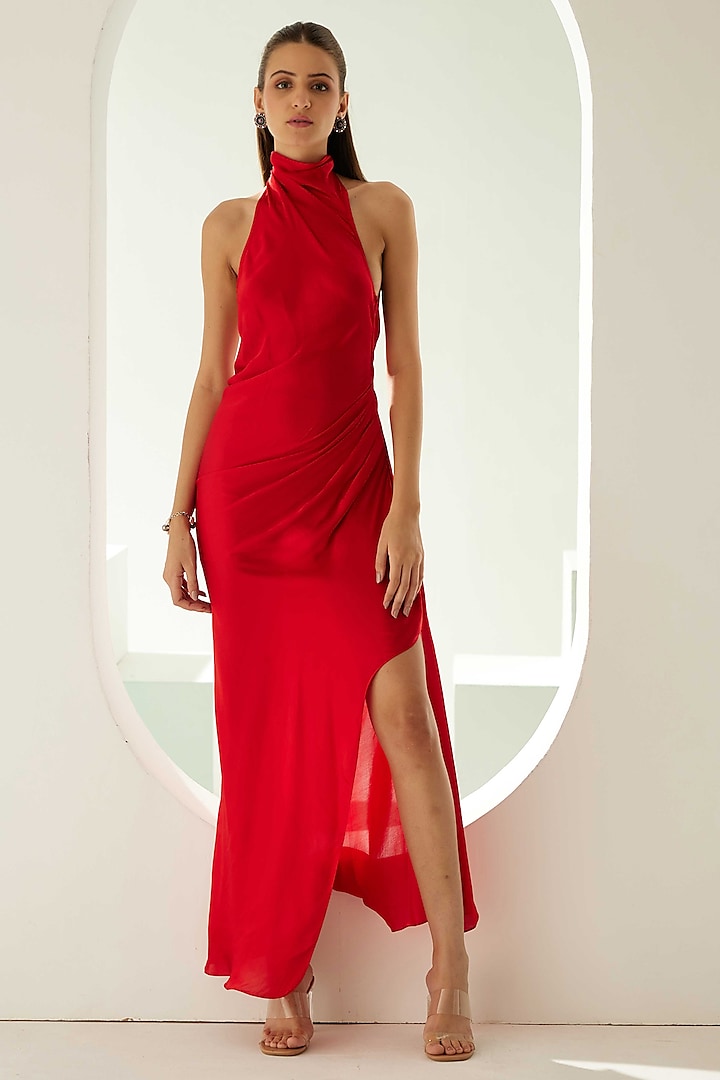 Red Modal Halter Maxi Dress by Wear JaJa at Pernia's Pop Up Shop