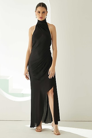 Black Modal Halter Maxi Dress by Wear JaJa