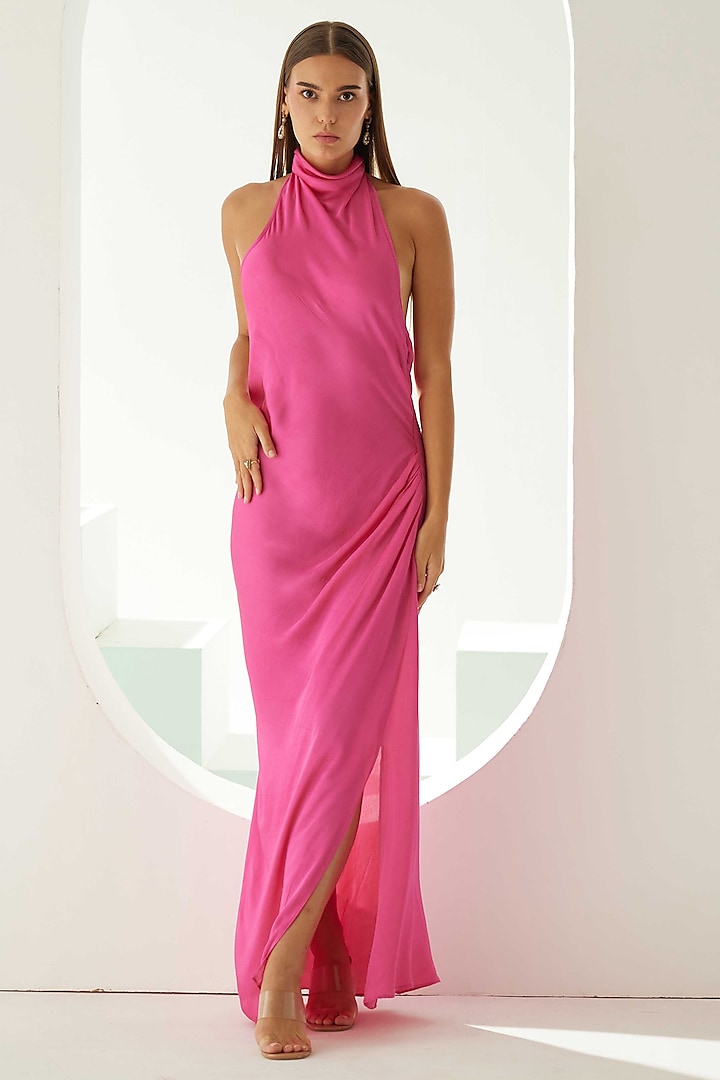 Pink Modal Halter Maxi Dress by Wear JaJa at Pernia's Pop Up Shop