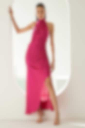 Hot Pink Modal Halter Maxi Dress by Wear JaJa at Pernia's Pop Up Shop