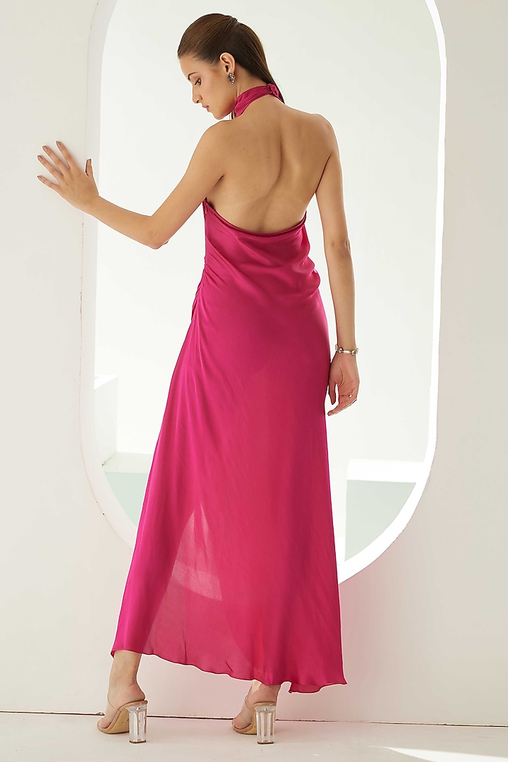 Hot Pink Modal Halter Maxi Summer Dress by Wear JaJa at Pernia's Pop Up Shop
