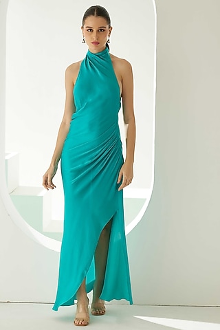 Turquoise Modal Halter Maxi Dress by Wear JaJa