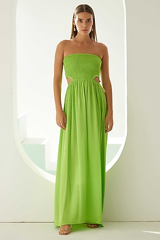 Lime Green Modal Off-Shoulder Maxi Dress by Wear JaJa