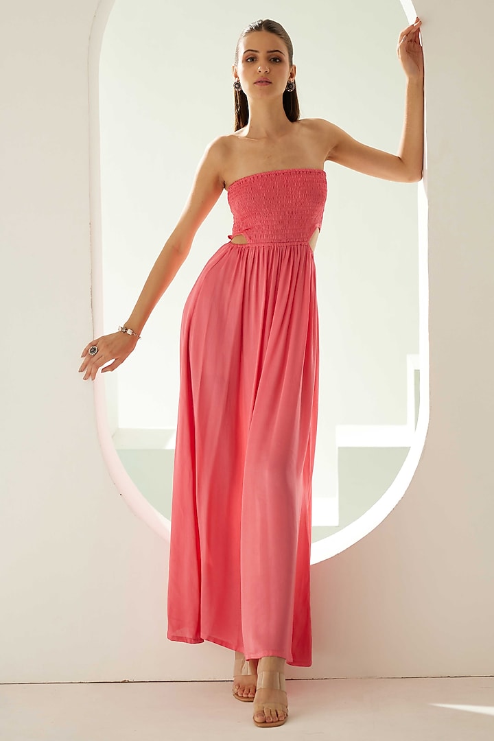 Peach Wool Off-Shoulder Maxi Dress by Wear JaJa at Pernia's Pop Up Shop