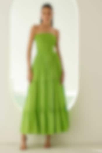 Lime Green Modal Off-Shoulder Tiered Maxi Dress by Wear JaJa at Pernia's Pop Up Shop