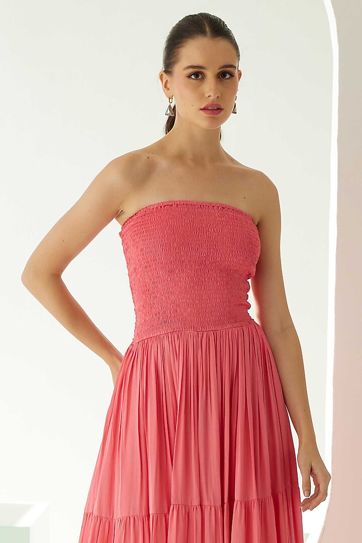 Peach Modal Off-Shoulder Tiered Maxi Summer Dress by Wear JaJa at Pernia's Pop Up Shop