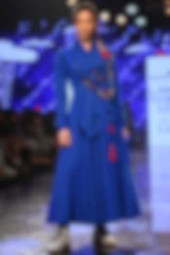 Cobalt Blue Embroidered Angrakha With Belt by Jajaabor