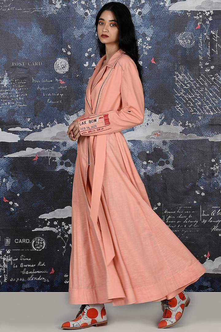 Blush Pink Embroidered Anarkali Set With Belt by Jajaabor