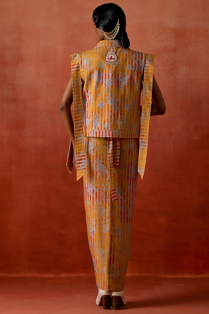 Yellow Denim Striped Jacket Set by Jajaabor at Pernia's Pop Up Shop