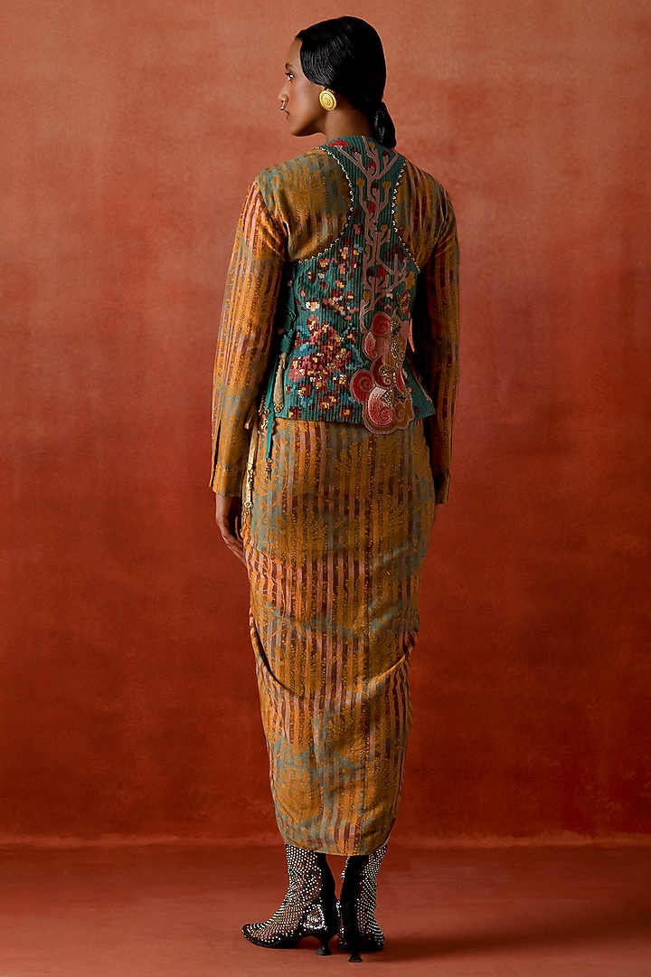 Yellow Silk Chanderi Printed Pull-Up Party Wear Dress With Jacket by Jajaabor at Pernia's Pop Up Shop