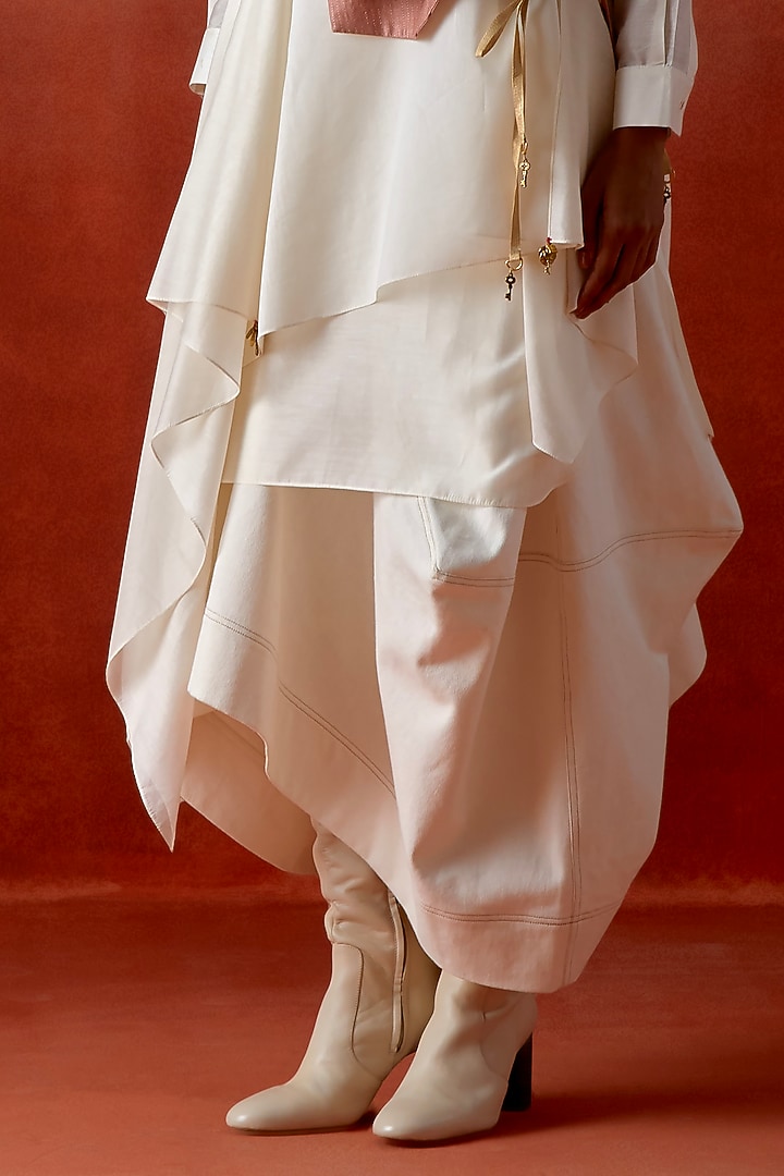 Old Rose & Teal Silk Chanderi Embroidered Jacket Set by Jajaabor at Pernia's Pop Up Shop