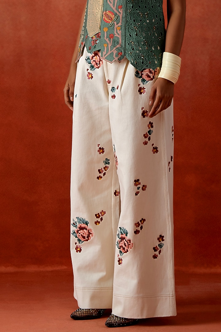 Teal Silk Chanderi Embroidered Angrakha Jacket Set by Jajaabor at Pernia's Pop Up Shop
