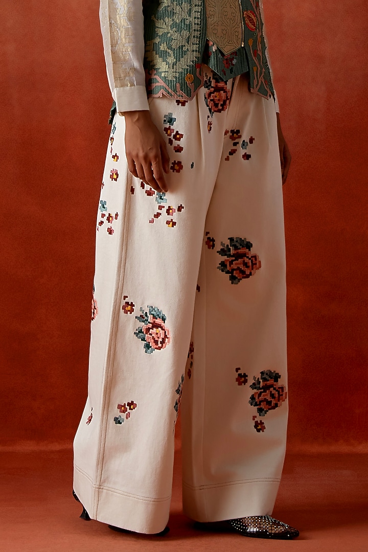 Teal Silk Chanderi Embroidered Angrakha Jacket Set by Jajaabor at Pernia's Pop Up Shop