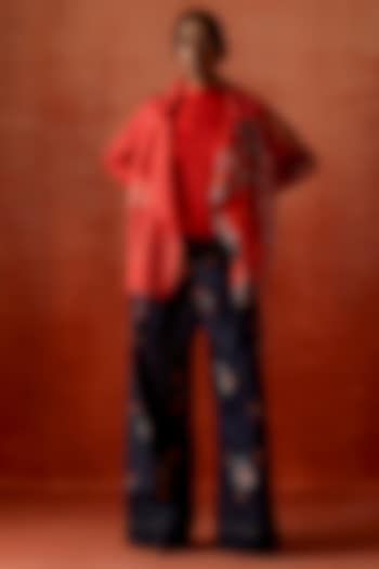 Coral Silk Organza Embroidered Jacket Set by Jajaabor at Pernia's Pop Up Shop