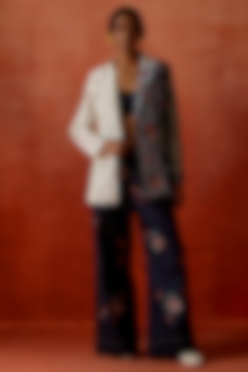 Tri-Color Silk Chanderi Embroidered Jacket Set by Jajaabor at Pernia's Pop Up Shop