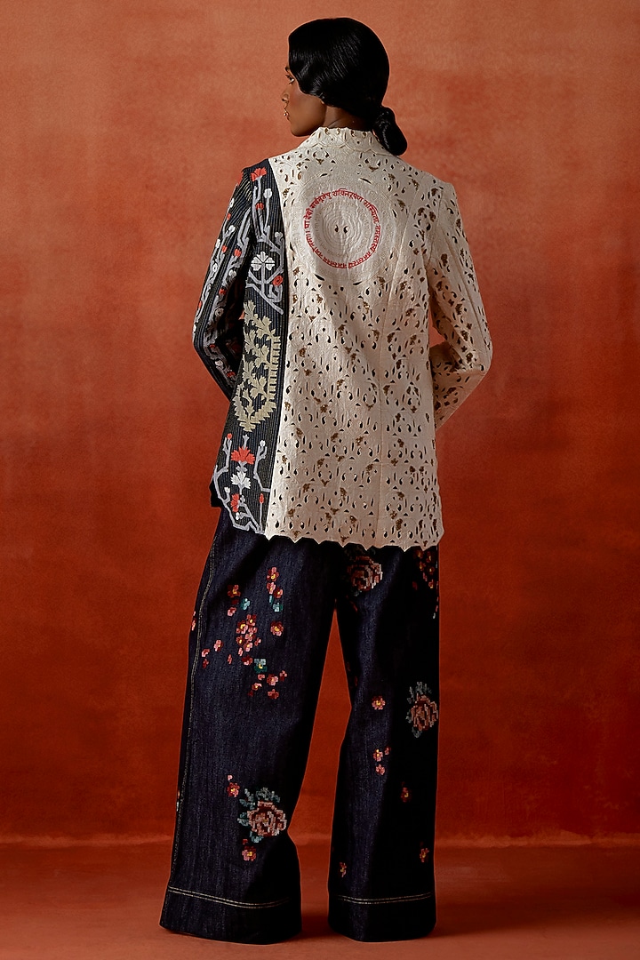 Tri-Color Silk Chanderi Embroidered Jacket Set by Jajaabor at Pernia's Pop Up Shop