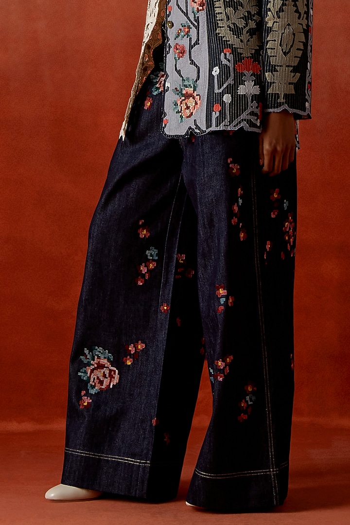 Tri-Color Silk Chanderi Embroidered Jacket Set by Jajaabor at Pernia's Pop Up Shop