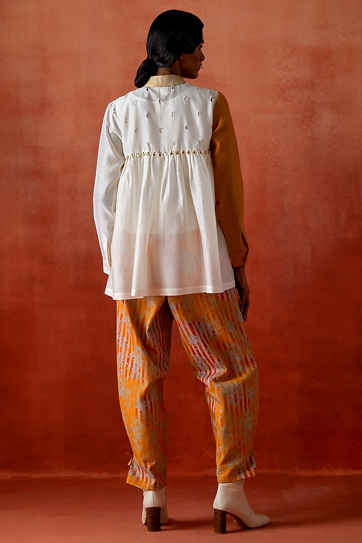 Ivory & Mustard Silk Chanderi Embroidered Co-Ord Set by Jajaabor at Pernia's Pop Up Shop