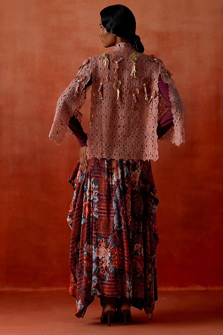 Old Rose Silk Organza Cape Set by Jajaabor at Pernia's Pop Up Shop