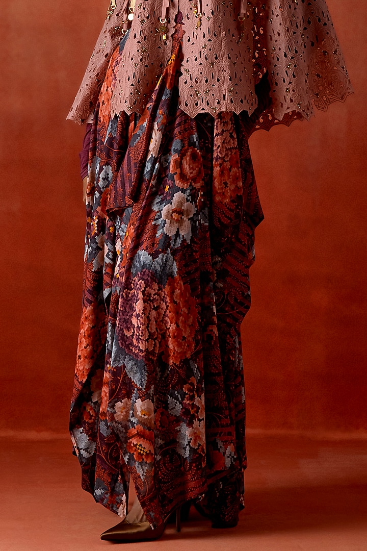 Old Rose Silk Organza Cape Set by Jajaabor at Pernia's Pop Up Shop