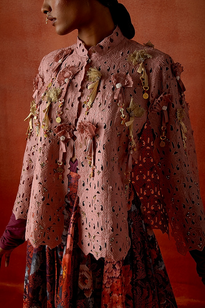 Old Rose Silk Organza Cape Set by Jajaabor at Pernia's Pop Up Shop